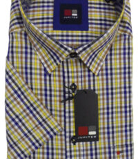 Jupiter overhemd grote maat blauw beige wit en geel ruitje