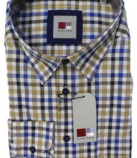 Jupiter grote maat overhemd lange mouw blauw, camel en wit