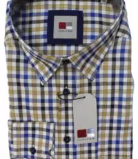 Jupiter grote maat overhemd lange mouw blauw, camel en wit