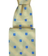 Stropdas geel met blauw blokjes design