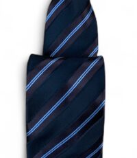 Stropdas zwart met bruin en lichtblauw diagonaal