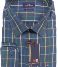 Jupiter grote maat overhemd blauw, groen, camel en grijze ruit