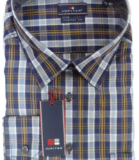 Jupiter grote maat overhemd lange mouw blauw en bruine ruit