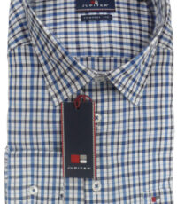 Jupiter grote maat overhemd wit, donkerblauw en lichtblauw geruit