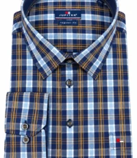 Jupiter grote maat overhemd lange mouw blauw en bruine ruit 4XL