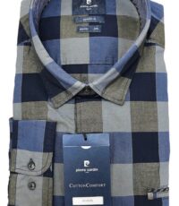 Pierre Cardin overhemd grote maat blauw en bruine ruit stretch