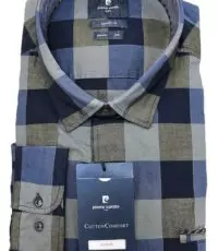 Pierre Cardin overhemd grote maat blauw en bruine ruit stretch