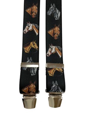Extra lange bretels zwart met paarden