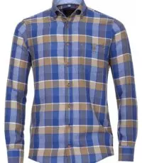 Casa Moda overhemd lange mouw blauw en bruine ruit