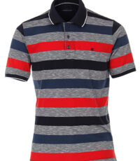Casa Moda poloshirt grote maat korte mouw blauw, rood en grijze breedte banen