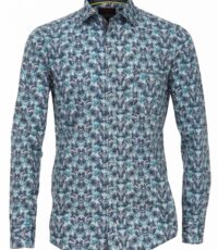 Casa Moda overhemd grote maat lange mouw blauw en petrol fantasie
