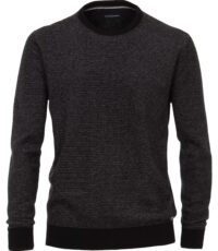 Casa Moda grote maat ronde hals trui zwart en grijs streepje