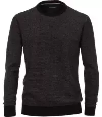 Casa Moda grote maat ronde hals trui zwart en grijs streepje