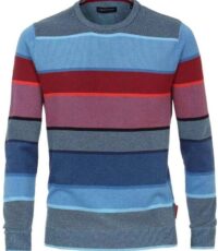 Casa Moda grote maat ronde hals trui blauw en rood
