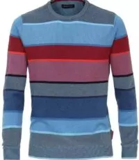 Casa Moda grote maat ronde hals trui blauw en rood