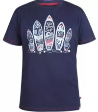 D555 t-shirt grote maat donkerblauw met surf planken