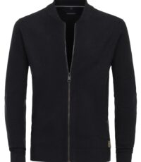 Casa Moda vest lange mouw met ritssluiting donkerblauw ingeweven structuur