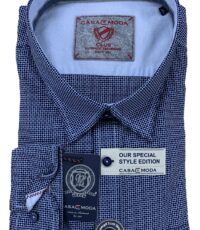 Casa Moda grote maat overhemd lange mouw blauw met wit rondjes motief