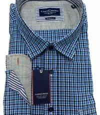 Casa Moda grote maat overhemd lange mouw blauw en zwart blokje