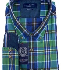 Casa Moda grote maat overhemd lange mouw groen en blauwe ruit flanel