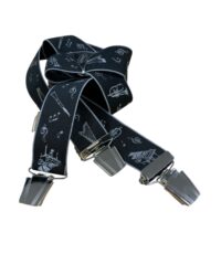 Extra lange bretels zwart met muziek instrumenten