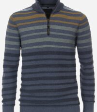 Casa Moda grote maat trui blauw met okergeel en groen
