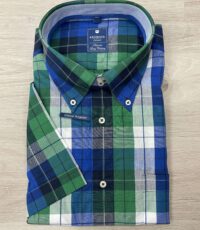 Redmond overhemd korte mouw groen wit en blauwe ruit