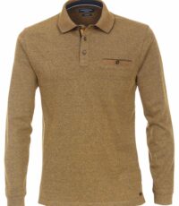 Casa Moda grote maat poloshirt lange mouw met borstzak okergeel gemêleerd