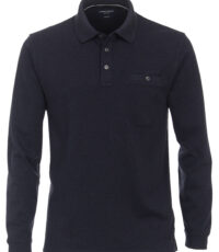 Casa Moda grote maat poloshirt lange mouw met borstzak blauw gemêleerd