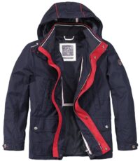 S4 lengte maat 3/4 parka jas donkerblauw met capuchon
