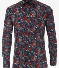 Casa Moda overhemd lange mouw grote maat blauw en rood fantasie