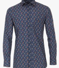 Casa Moda overhemd lange mouw grote maat donkerblauw bloem patroon