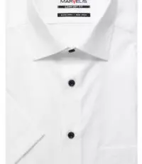 Marvelis overhemd korte mouw grote maat wit ingeweven werkje strijkvrij