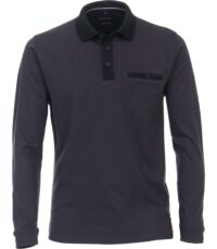 Casa Moda grote maat poloshirt lange mouw met borstzak blauw
