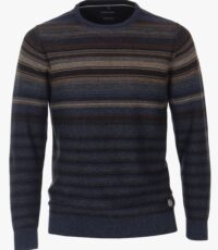 Casa Moda grote maat ronde hals trui in blauw, bruin en taupe gemêleerd