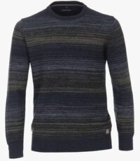 Casa Moda grote maat ronde hals trui in blauw en taupe gemêleerd