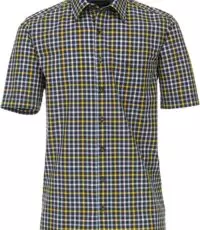 Casa Moda overhemd grote maat korte mouw donkerblauw en okergele ruit