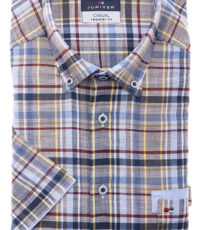 Jupiter grote maat overhemd korte mouw blauw gekleurde ruit button down