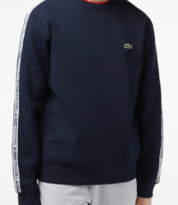 Lacoste grote maat sweater ronde hals donkerblauw logo stripe