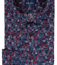 Marvelis grote maat overhemd lange mouw blauw rood en wit fantasie design