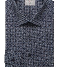 Marvelis grote maat overhemd lange mouw donkerblauw, taupe en wit patroon strijkvrij
