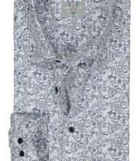 Marvelis grote maat overhemd lange mouw wit met blauw fantasie design strijkvrij