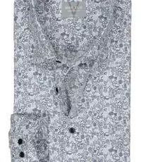 Marvelis grote maat overhemd lange mouw wit met blauw fantasie design strijkvrij