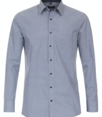 Redmond overhemd grote maat lange mouw blauw en wit fantasie patroon strijkvrij