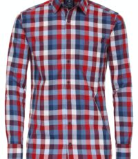 Redmond overhemd grote maat lange mouw blauw, rood en witte ruit button down