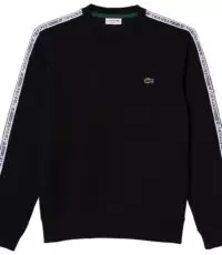Lacoste grote maat sweater ronde hals zwart logo stripe