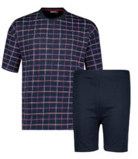 Adamo grote maat shorty ronde hals pyjama donkerblauw geruit