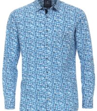 Redmond overhemd lange mouw blauw blad design