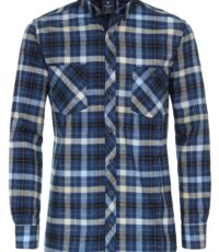 Redmond grote maat overhemd lange mouw blauw en beige ruit flanel