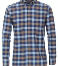 Redmond grote maat overhemd lange mouw blauw en camel ruit flanel